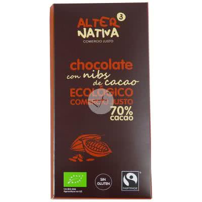 CHOCOLATE CON NIBS DE CACAO 70% CACAO BIO COMERCIO JUSTO ALTERNA